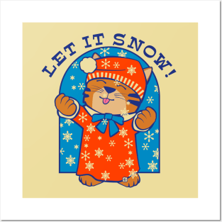 Let it Snow Winter Christmas Cat Posters and Art